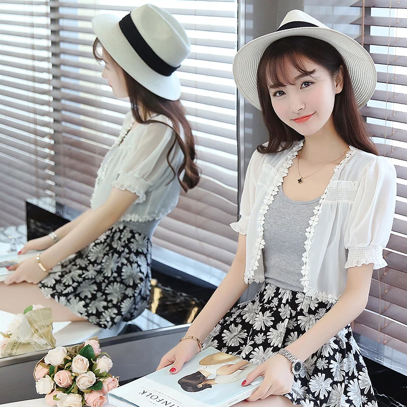 

MLXSLKY Summer new women's sunscreen clothing chiffon short small shawl short-sleeved thin coat womens thin cardigan