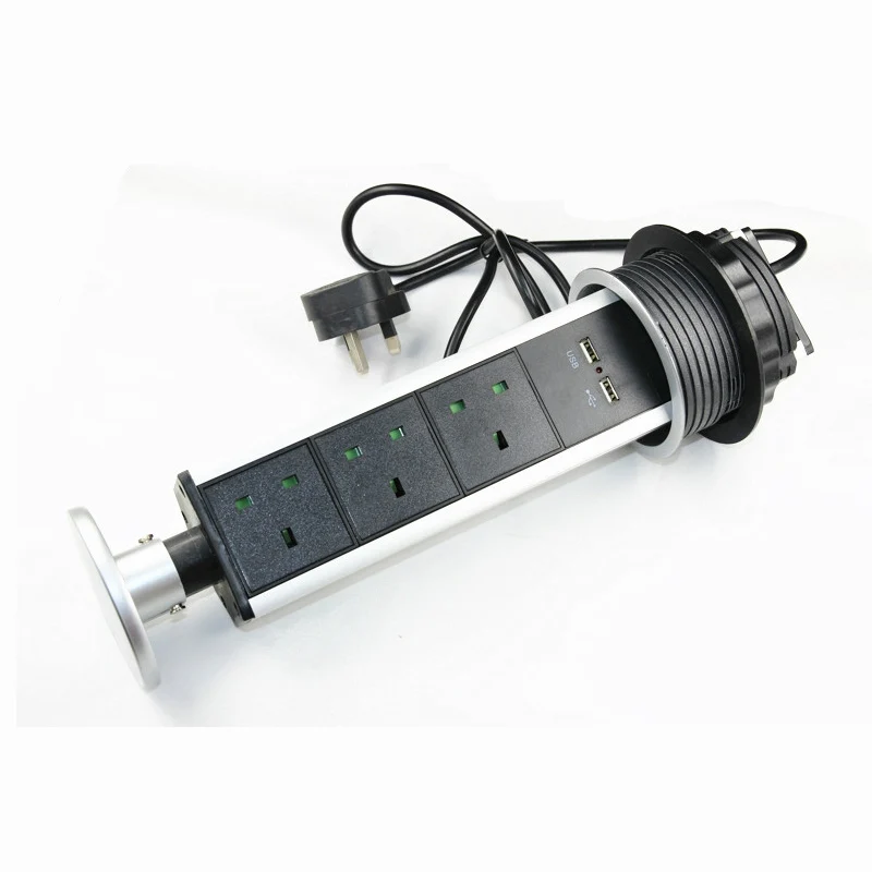 Multipurpose Tabletop 3 UK Plug 2 USB Tensile Type Pop Up Power Kitchen