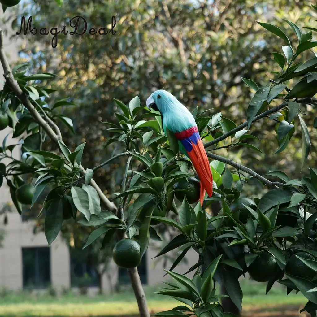 12'' / 30cm Decorative Feather Parrot Model Artificial Bird Statue Macaw Figurine Fancy Dress Props Garden Lwan Tree Decor