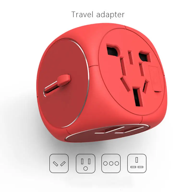 

Universal Travel Adaptor Portable Power Cube Conversion Plug US/EU/UK/AU Plug Fast Charging 2 USB Travel Charger Global Socket