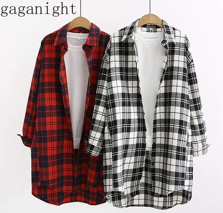 

Gaganight Autumn Women Cotton Plaid Shirt 2019 Long Sleeves Plus Size Casual Blouse Female Loose Blusas Long Vintage Blouses