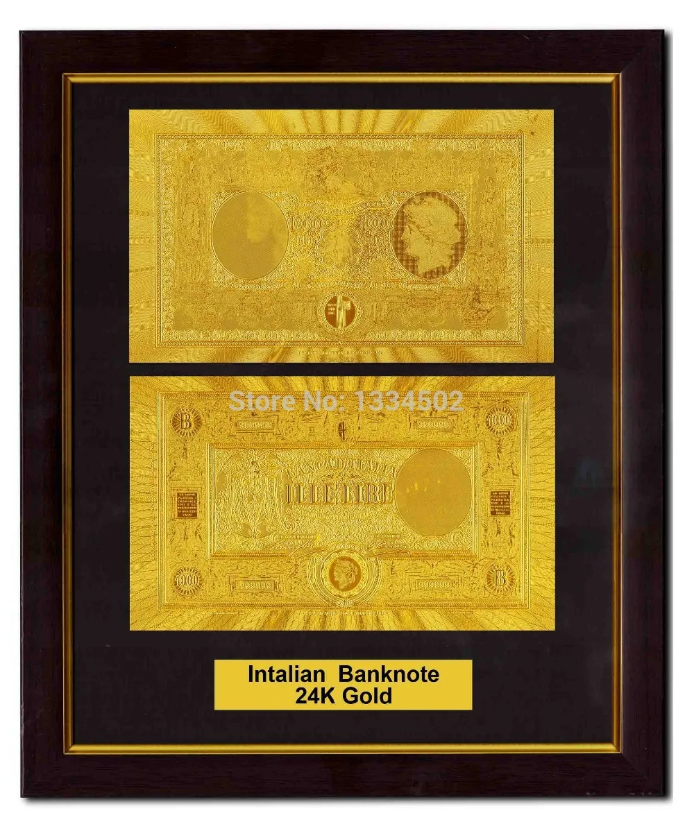 Выгравированная Изысканная банковская заметка Обычная Золотая фольга покрытая Италия 20000 лир Золотая банкнота подарок и сертификат для бизнеса и коллекции