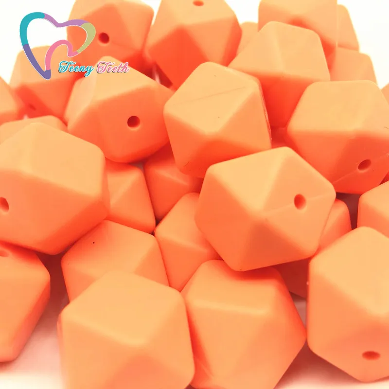 

Teeny Teeth 10 PCS Salmon Orange Baby Accessories Silicone Hexagon Beads 17 MM Food Grade Jewelry Baby Nursing Geometric Beads