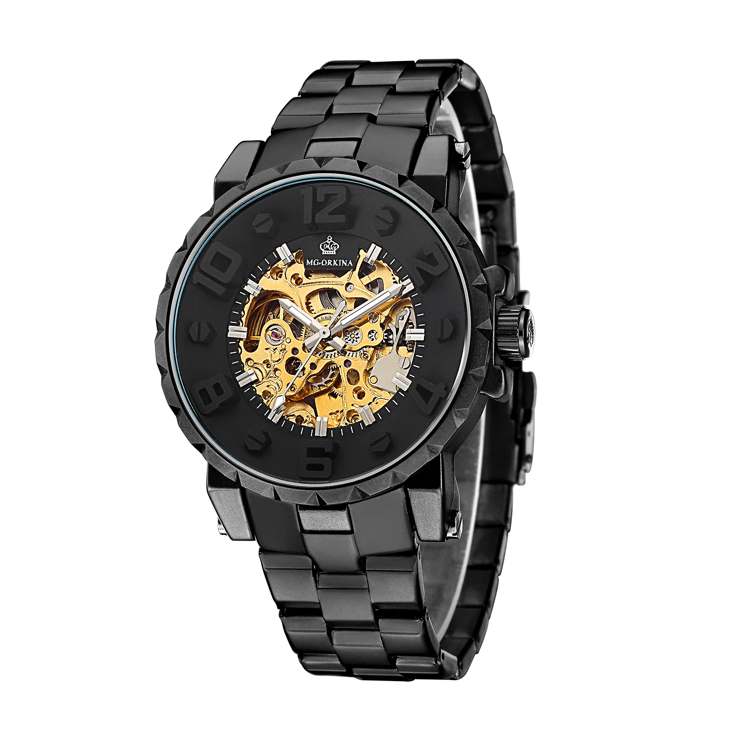 Автоматические механические часы мужские горячие часы скелета черный браслет наручные часы эксклюзивный бренд ORKINA Мужские часы с автоматическим заводом