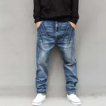 Новые мужские хип-хоп джинсы свободные шаровары мешковатые зауженные брюки модные стильные мужские джинсы брюки