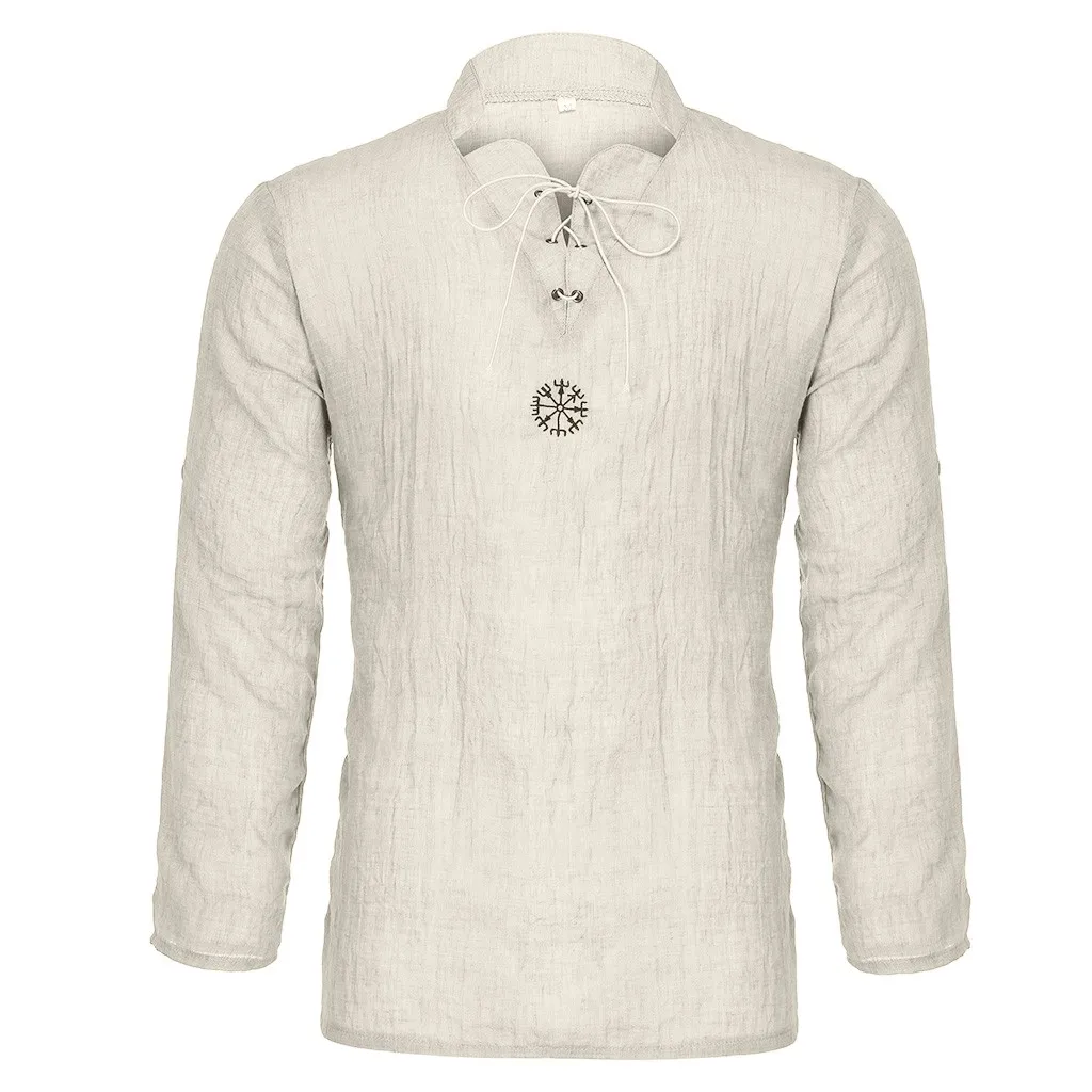 Бежевый Летняя мужская рубашка, Camisa, стиль, длинный рукав, свободная рубашка, индивидуальная, хлопок-лен, чистый, блузка, топ, уличная одежда, Camisa masculina - Цвет: Бежевый