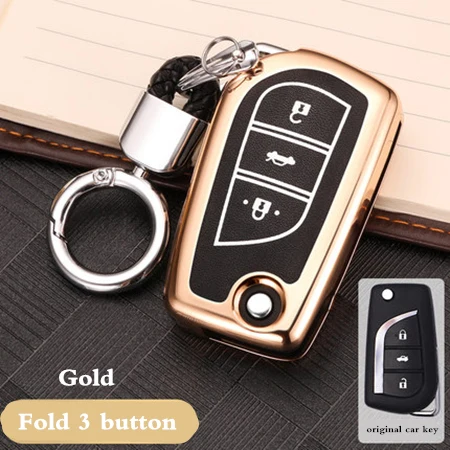 Fold 3 button gold Чехол для ключей для Toyota CHR Auris Corolla Camry Prado Fortuner RAV4 Avensis Verso Yaris Aygo Scion TC IM Hilux - Название цвета: Fold 3 button gold