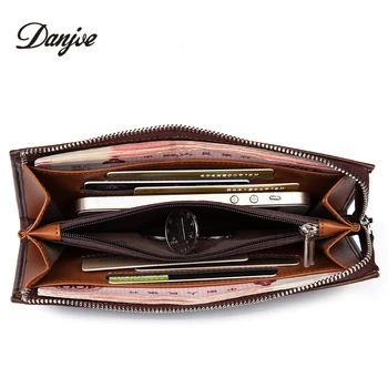 

DANJUE Men Long Wallet Genuine Leather Male Purse Zipper Phone Pocket Large Capacity Business Card Holders Luxury Coin Pocket