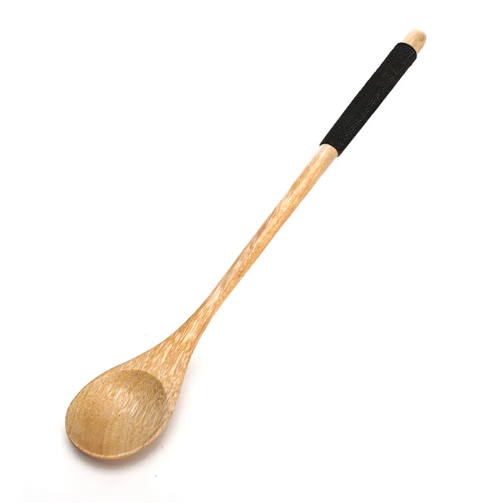 Деревянные ложки, большая ложка с длинной ручкой, детская ложка, деревянная десертная ложка для риса, супа, кофейная чайная посуда, 20X2,8X1 см - Цвет: White black