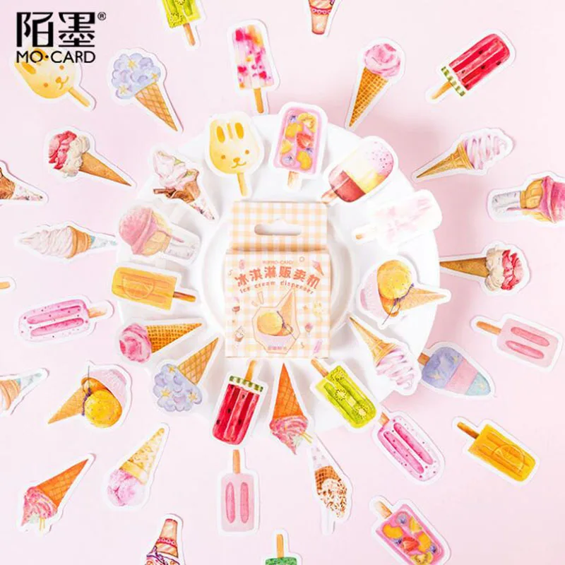 

Cute Ice Cream Vending Machine Decoration Diary Stationery Mini Boxed Stickers Set DIY Office Learning Sealing Stickers 46pcs