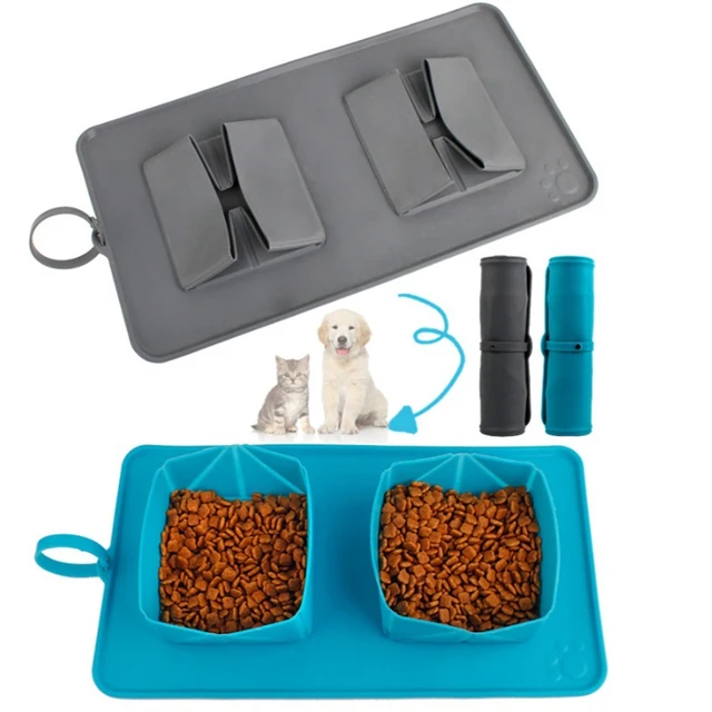 Pet Dog Collapsible Silicone Bowl Portable Travel Double Bowl Folding Feeding Bowl Water Dish