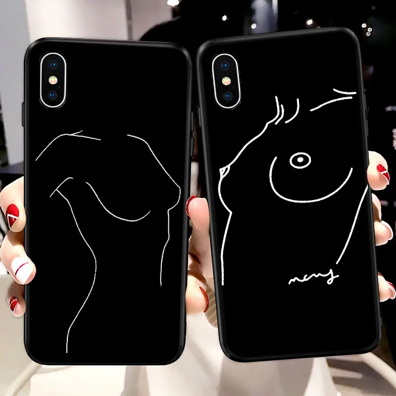 

Simple Line Women Chest Naked Body Girl Breast Soft Silicone Phone Case For Huawei P Smart P10 P20 Lite Cover