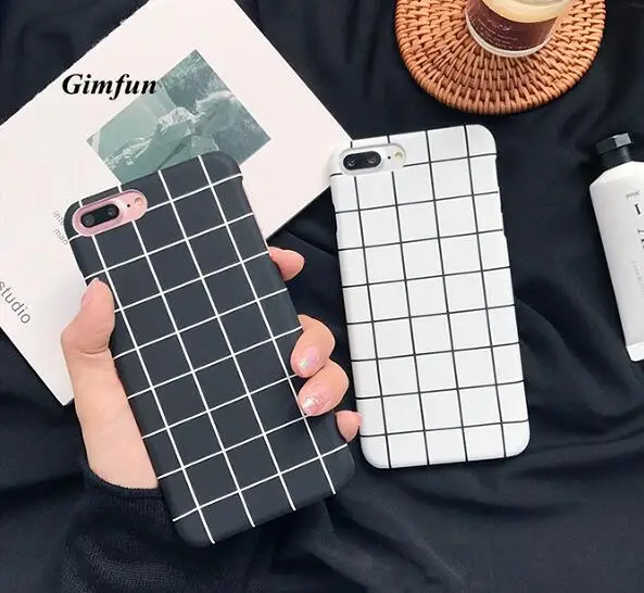 Простой чёрный белый клетчатый чехол Gimfun для телефона Iphone xs xr xsmax 8 7 6 6s 6plus 5 |