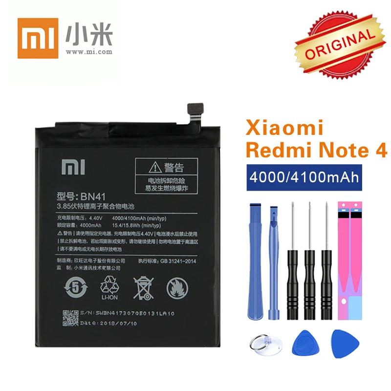 2019 новый оригинальный аккумулятор BN41 для Xiaomi Redmi Note 4 Hongmi Note4 Pro Redrice 4X