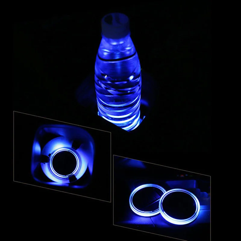 

2 Pcs Solar Car Cup Holder With LED Light Bottom Mat Pad Cover Lamp Bottle Drinks Coaster Car Styling
