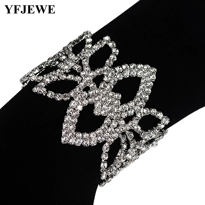 

YFJEWE Women Luxury Crystal Bangle With White Stone Woman Jewelry Flower Chain Link Bracelet B202