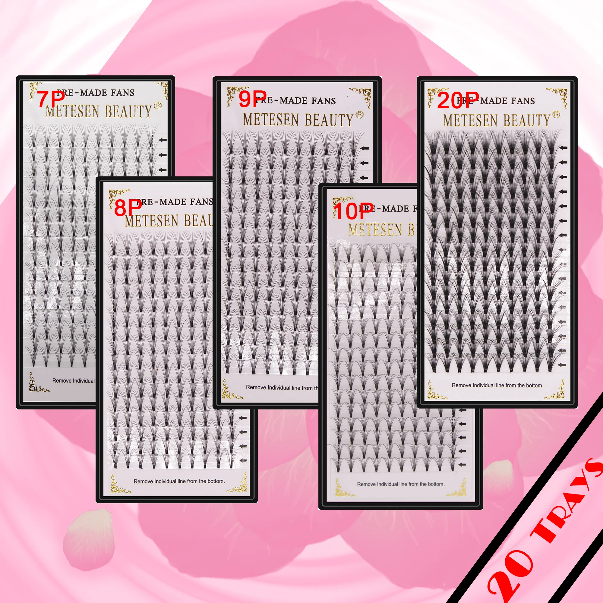 

METESEN BEAUTY 20case russian volume eyelash extensions hand made black premade volume fans 7D/8D/9D/10D/20D C D curl new lashes