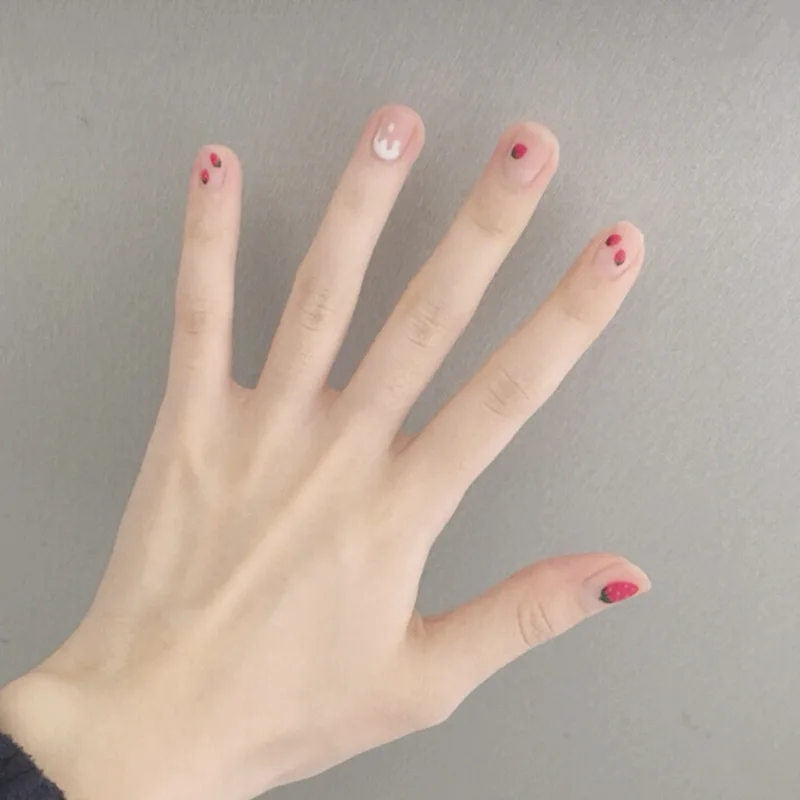 24 шт розовые накладные ногти полное покрытие искусственные накладные ногти нажмите на Кончики ногтей клубничный дизайн длинный кончик для дизайна ногтей с клеем, стикер