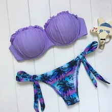 2017 Sexy Bandeau Bikini Set Push Up Swimsuit Floral Print Swimwear Women Lace Bathing Suit Summer Biquinis Bandage Beachwear 2018 summer style floral print women lace bikini set crochet flower swimsuit strapless push up padded bra biquinis beachwear
