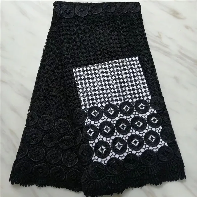 

African Cotton Cord Lace Guipure Water Soluble Lace For Party Dress,High Quality black African Cord lace Fabric(16L-4-19