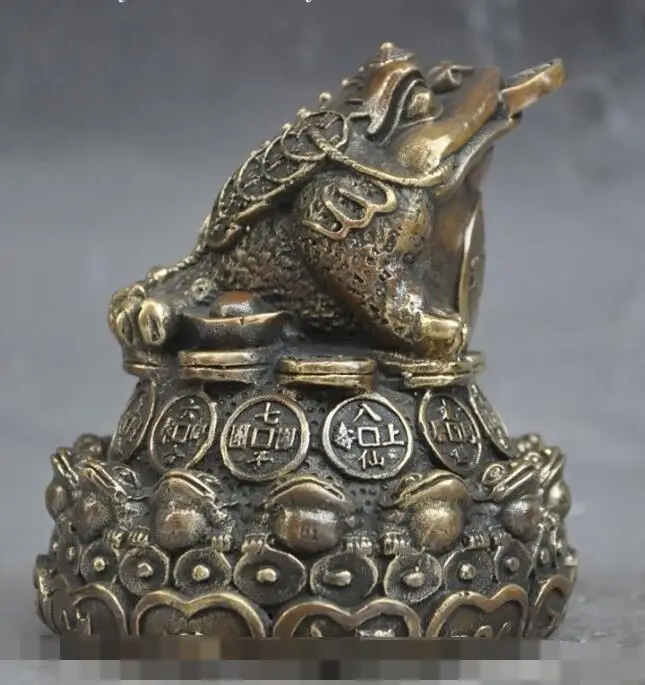 

S05749 chinese bronze fengshui wealth Golden Toad yuanbao money lucky statue