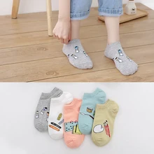 5 пар, женские короткие носки, милые хлопковые женские носки с граффити, милые носки с героями мультфильмов Kawaii, повседневные короткие носки со звездами