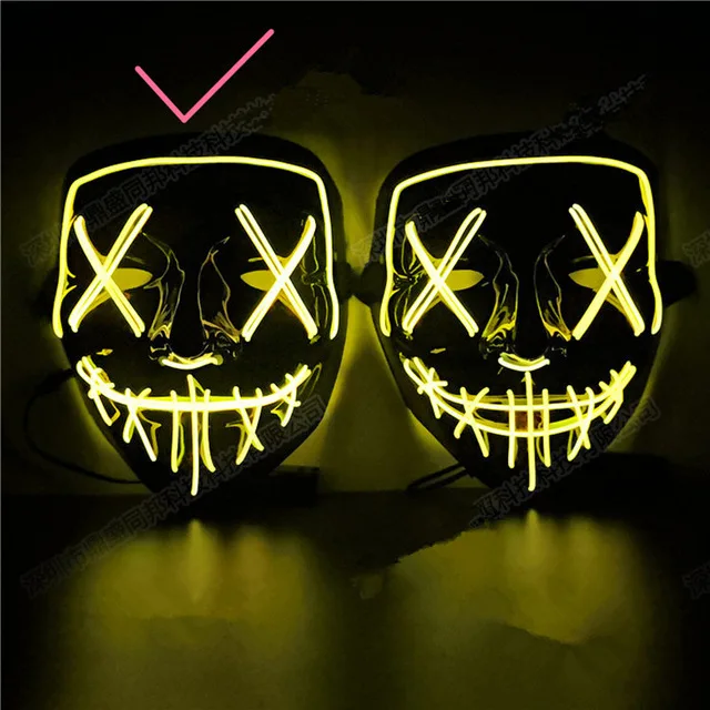 Декоративный светодиодный светильник на Хэллоуин, вечерние неоновые маски для костюмированной вечеринки, для вендетты, для Хэллоуина, вечерние аксессуары для декора - Цвет: style 1 yellow