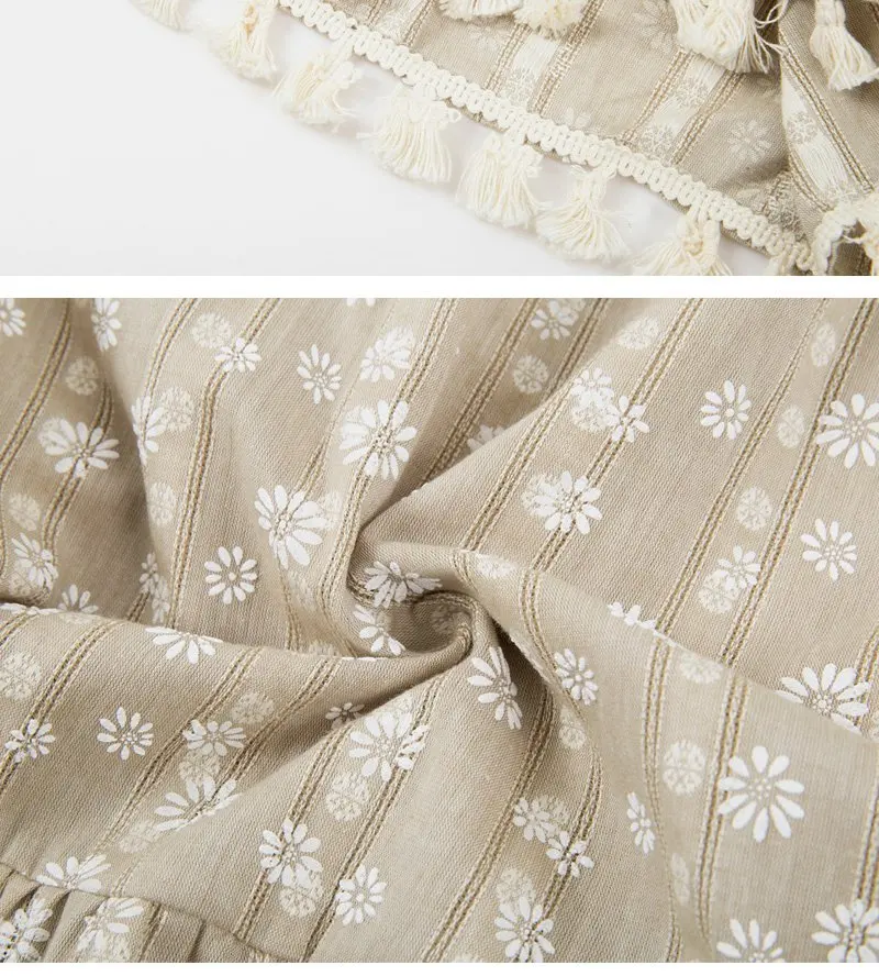 girls sleeveless flower print dress tassel trim G5080-17
