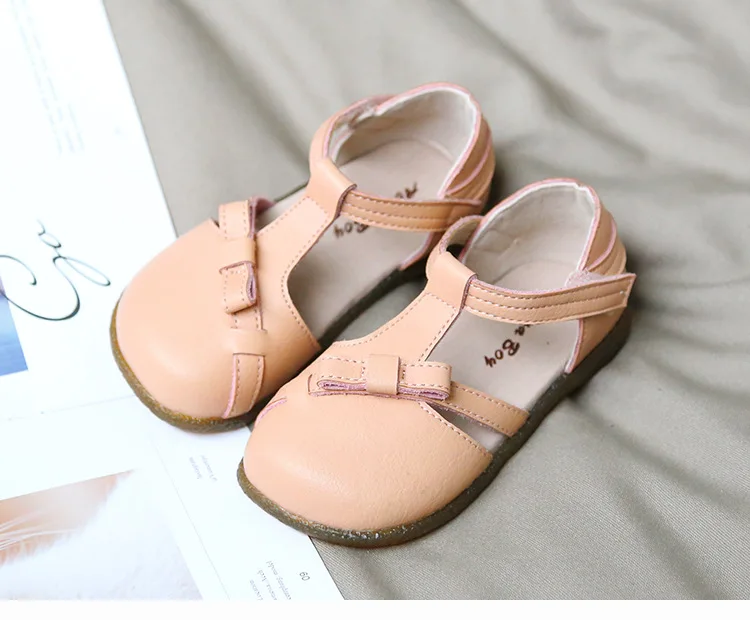 Летняя обувь для девочек; Высококачественная обувь из натуральной кожи на плоской подошве для девочек; кожаная обувь принцессы с бантом; Брендовая детская обувь - Цвет: Розовый