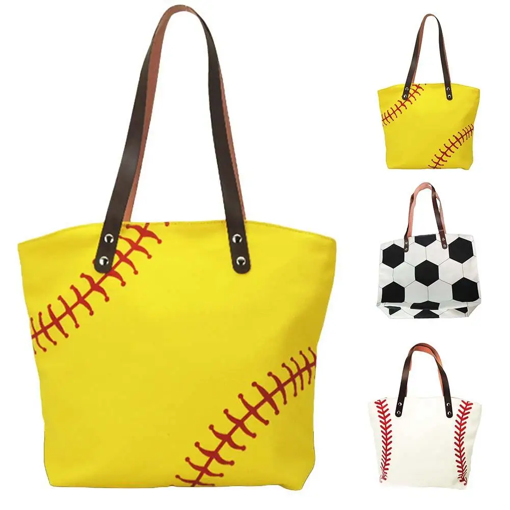 

Fashion Baseball Printed Large Capacity Women Shopping Tote Canvas Shoulder Bag