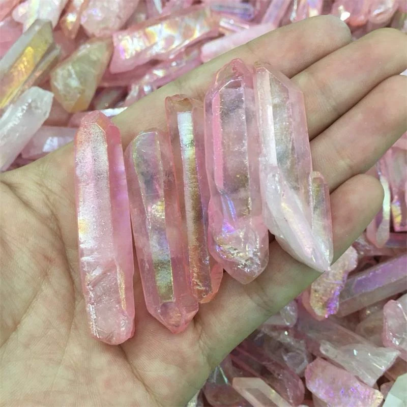 1 Par De Hexagonal Aura Piedra Natural Cristal Rosa Cuarzo 1 Par De Hexagonal Aura Piedra Natural Cristal Rosa Cuarzo