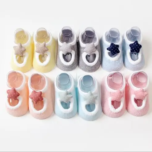 

2Pairs pack baby socks creative stars doll socks seamless infants socks cotton non-slip dispensing newborn socks