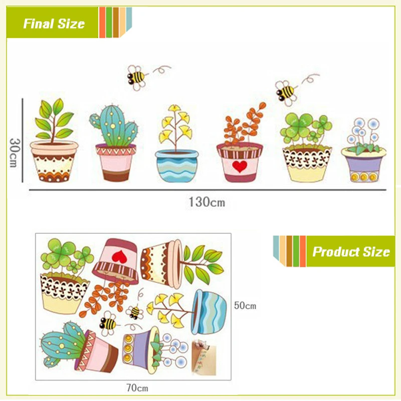 Детские пасторальные бонсай горшок цветочное растение диван украшение Наклейки на окна декоративные наклейки для дома Декор для гостиной спальни плакат
