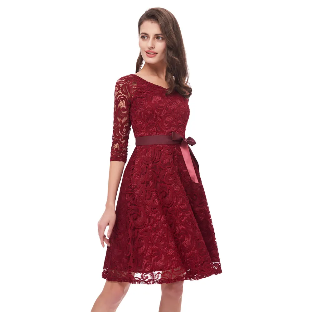 Beauty Emily Wine Red Lace Party Prom Dresses 2019 Short for Women A-Line Half Sleeve Formal Party Prom Homecoming Dresses
