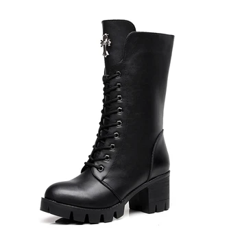 

Motorcycle Boots Martin Motorbike Botas Moto Women's Leather Motorcycle Shoes Single High-heeled Riding Casual Female Boots