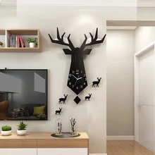 NEW 3D Geometric Animal Deer Northern European Style Wall Clock Modern Design Living Room Fashion Clocks Wall Sticker Home Decor deer 3d wall sticker