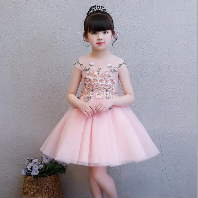 IYEAL/Детские платья на день рождения для девочек; кружевное платье принцессы с цветочным рисунком на свадьбу; праздничное торжественное платье; Детские хлопковые вечерние платья - Цвет: Розовый