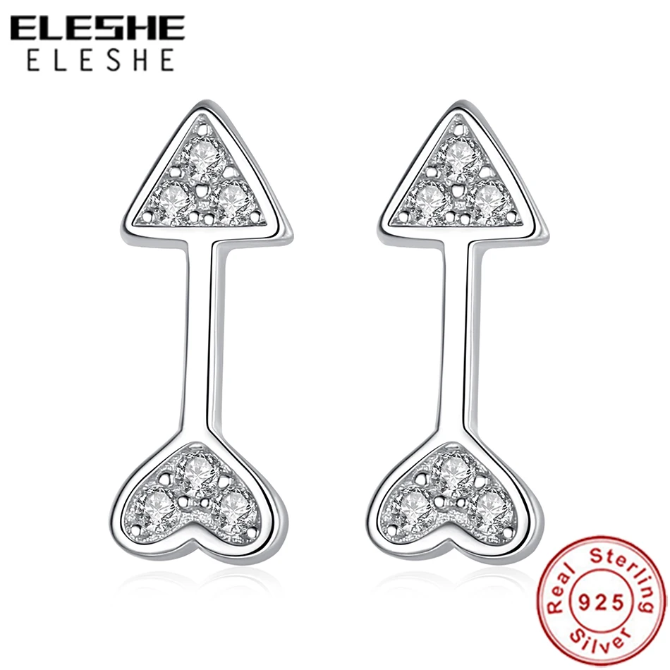 

ELESHE 2019 New 925 Sterling Silver Heart Earrings Cubic Zirconia ARROW OF CUPID Stud Earrings for Women Girls Fashion Jewelry
