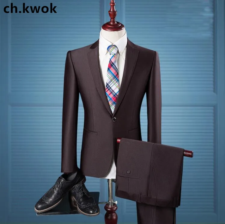 CH.KWOK Mens High Quality Suits 2 Pieces Formal Men Wedding Suit Male Blazers Slim Fit Men Suits