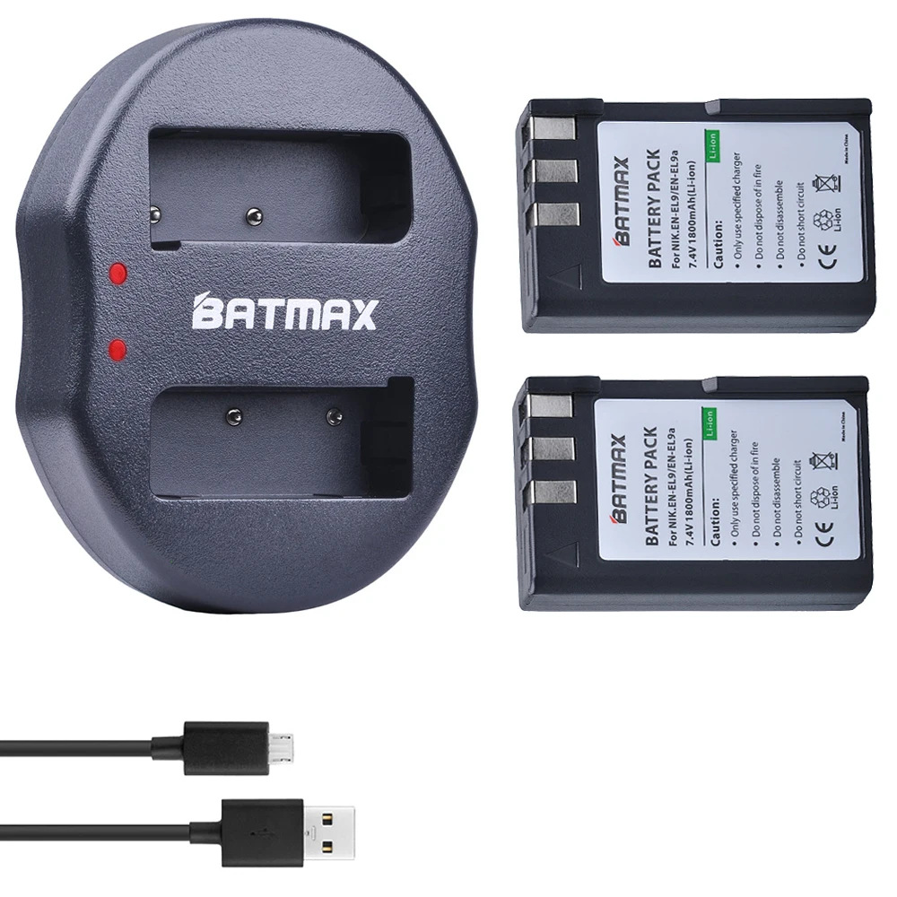 2Pcs 1800mAh EN EL9 EN EL9 EN EL9a EN EL9a Battery + USB Dual Charger