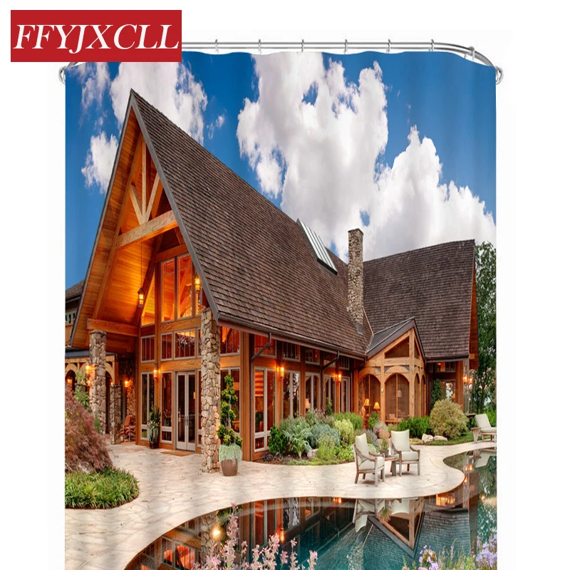 

Creative Building Scenic Design Waterproof Polyester Fabric 3D Shower Curtain Eco-Friendly Bathroom Curtain