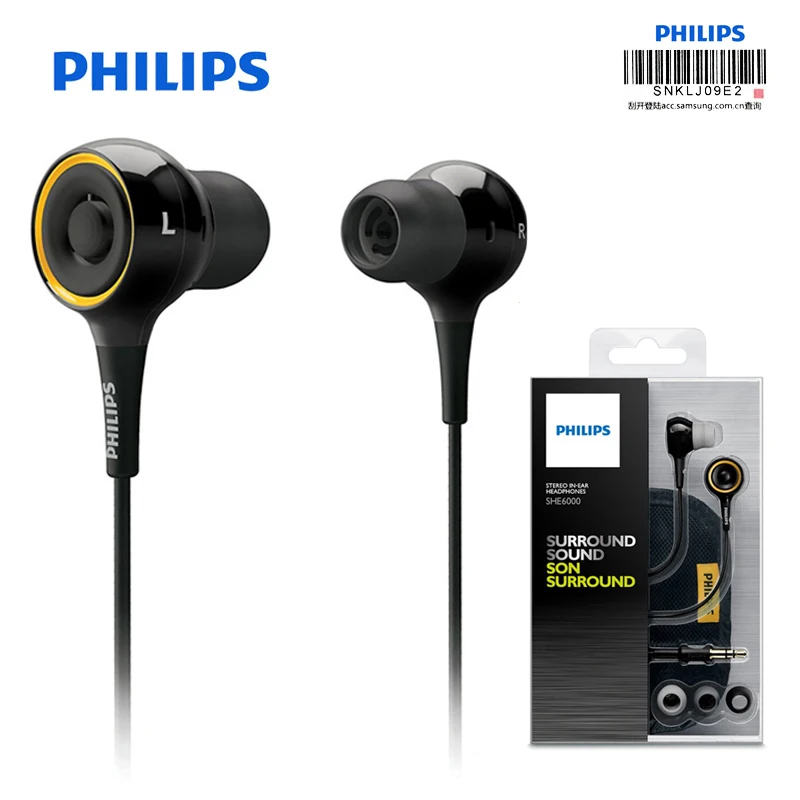 Оригинальные Проводные Наушники Philips SHE6000 наушники вкладыши для бега Спортивная