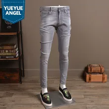 Европейский стиль, винтажные облегающие джинсы, Мужские Стрейчевые джинсовые штаны, весенние мужские однотонные длинные джинсы, повседневные брюки для мужчин, серый светильник
