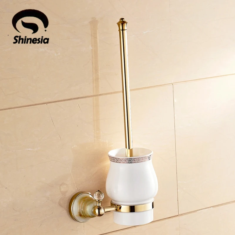 Luxury Gold Toilet Brush Cup Brush Holder Golden Brass Holder Wall