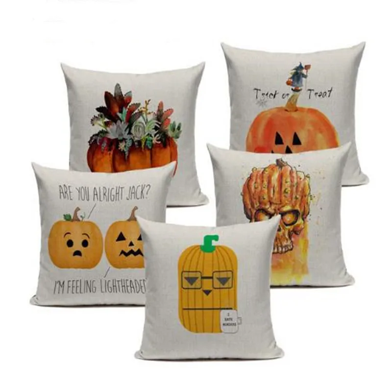 

High Quality watercolor pumpkin Cushions Cover Heart Halloween Home Decor Linen Pillow Cover Car Sofa Throw Pillows Pillowcase