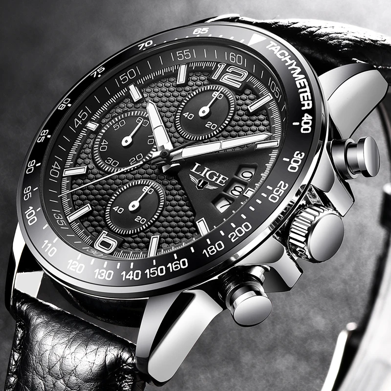 LIGE мужские s часы лучший бренд класса люкс повседневные модные часы мужские кожаные водонепроницаемые кварцевые наручные часы Relogio Masculino +