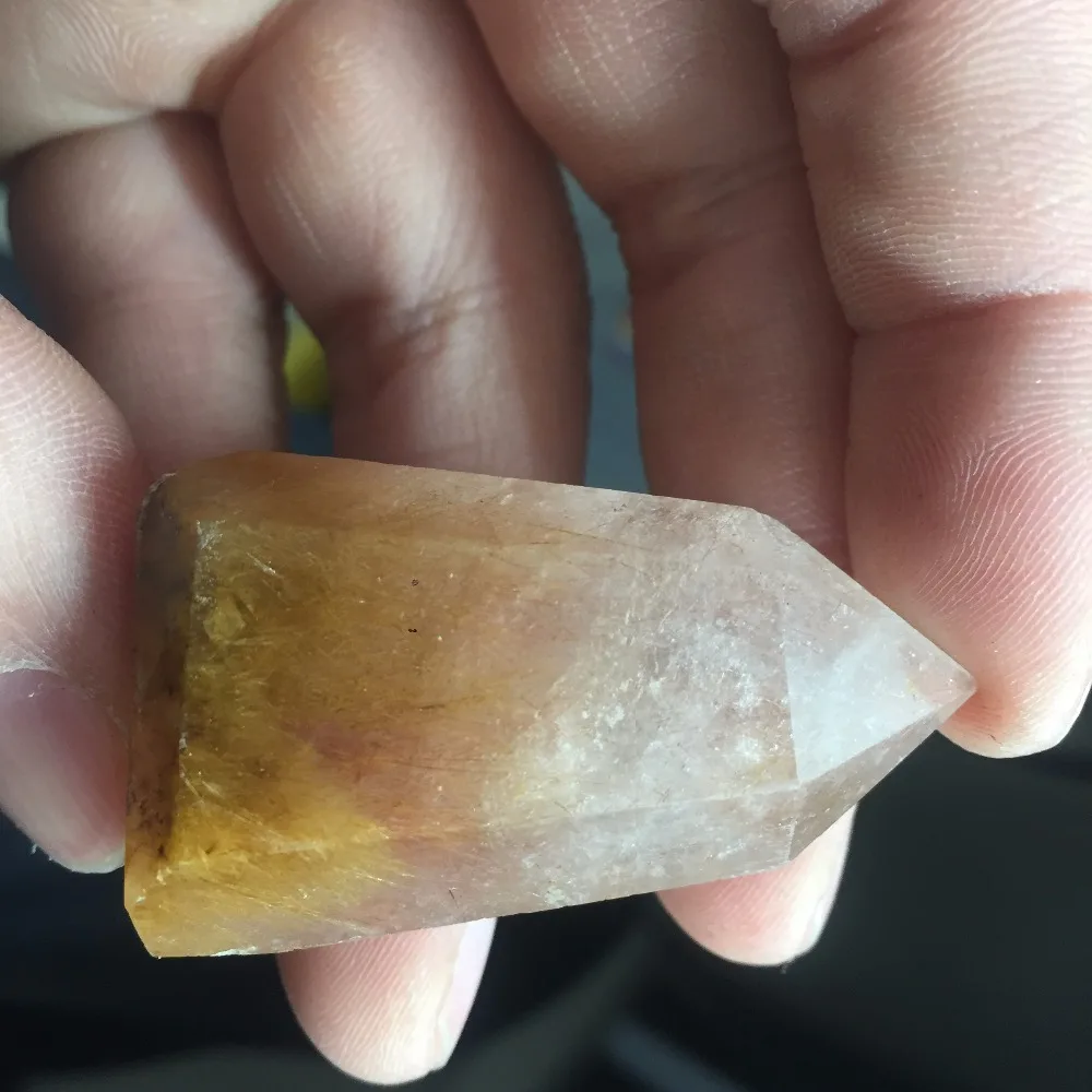 

HD345(31g) Natural Gold Hair Rutilated Quartz Crystal Healing Wand Energy Organizer Birthday Party Decorations Kids