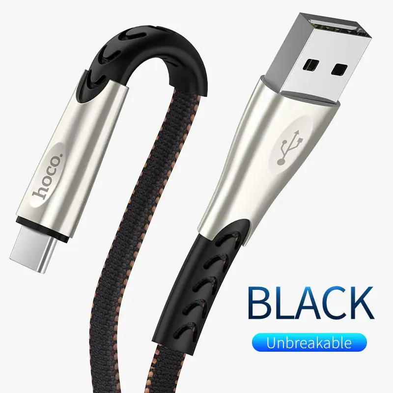 HOCO USB C кабель для Xiaomi Mi 8 A1 F1 huawei P20 прочный цинковый сплав usb type C кабель для быстрой зарядки для samsung S8 S9 Oneplus - Цвет: Черный