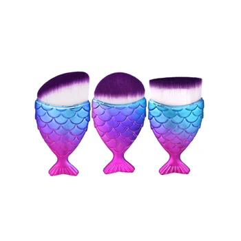 

3PCS 8CM Mermaid Fish Shape Women Girls Gift Face Beauty Tool Powder Blush Foundation Cosmetic Makeup Brush Kit Set