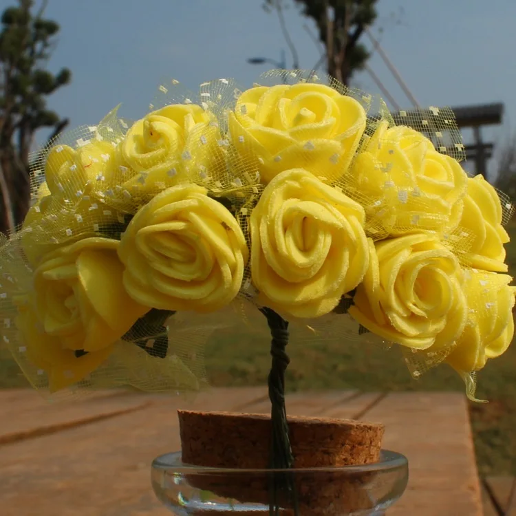 144 шт., 2 см, Мини Розовый помпон, искусственный цветок, свадебный букет для украшения свадьбы, сделай сам, венок, скрапбук, искусственный цветок - Цвет: Yellow